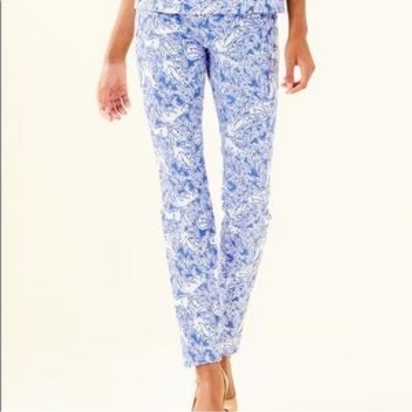 NWT Lilly Pulitzer Kelly Skinny Ankle Pant in Coastal Blue, Fancy Feet, Size 00 - Picture 1 of 5